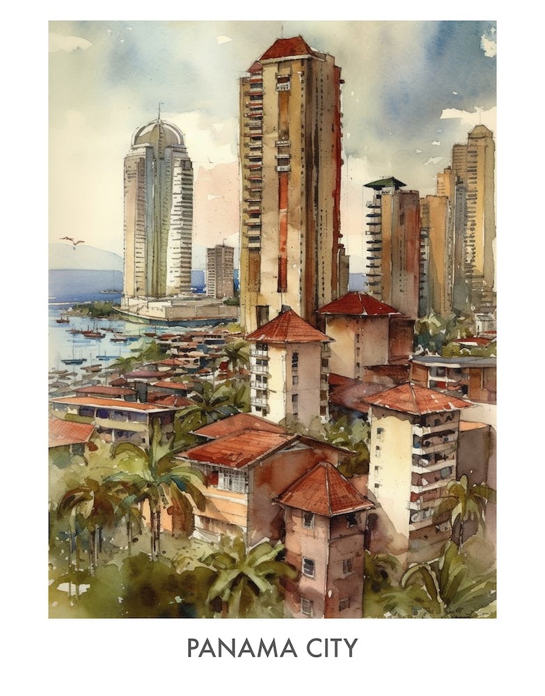 Panama City Aquarell Reiseposter 1