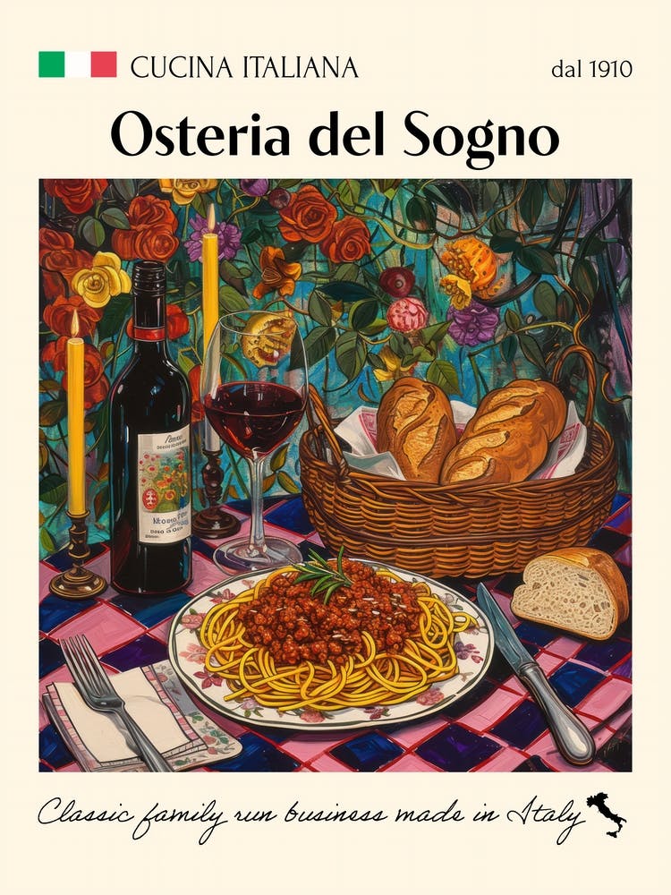 Osteria Del Sogno Trattoria Italian Poster Food Kitchen
