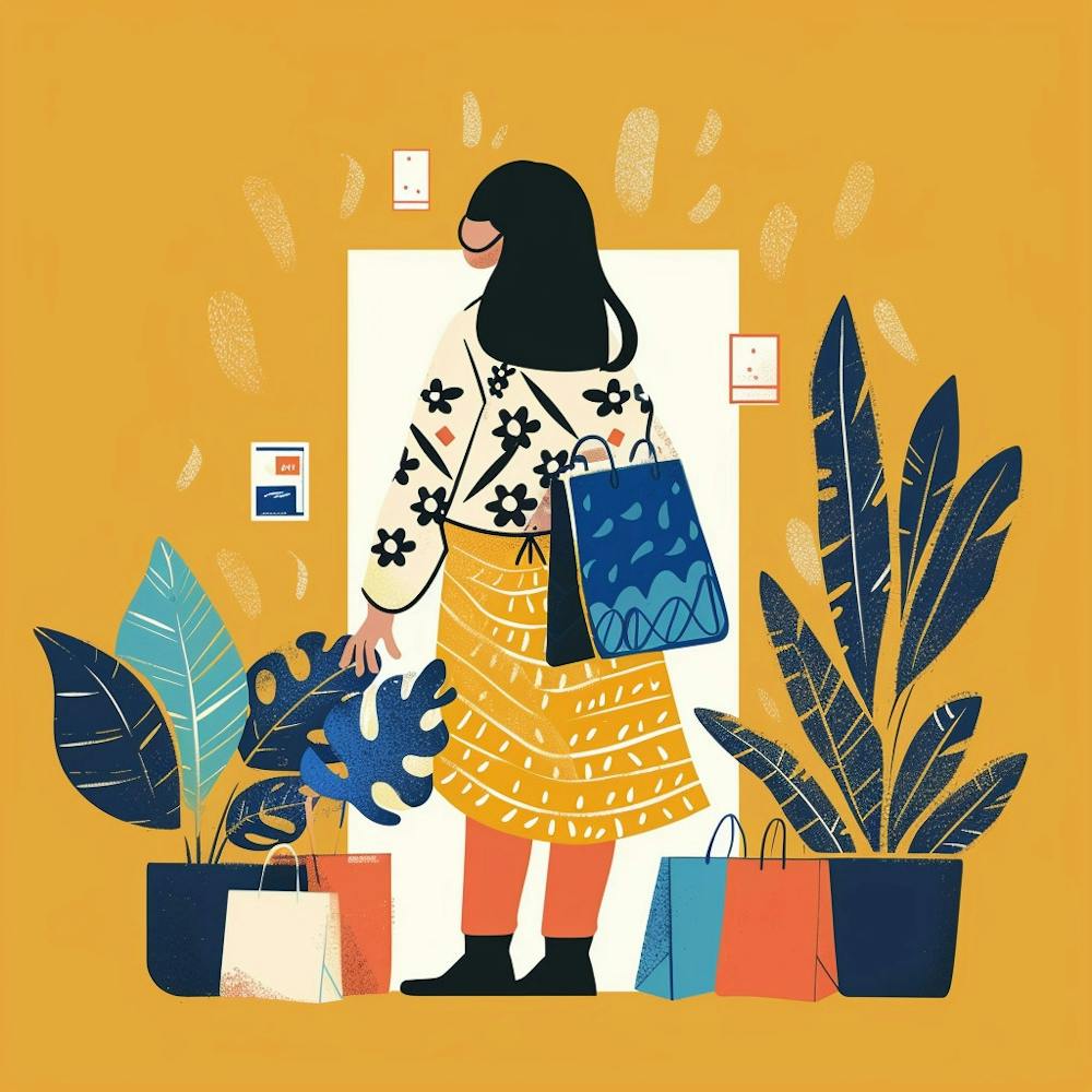 Illustration D'une Femme Avec Des Sacs de Courses