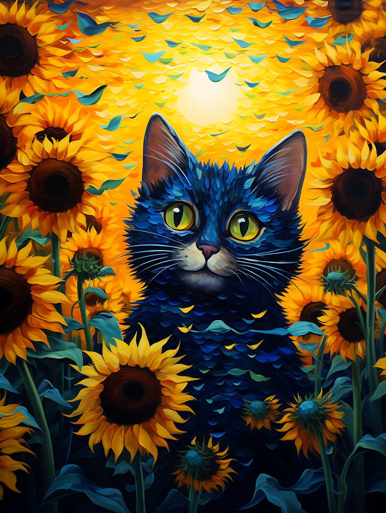 Cat Sunflowers Wall Art 5