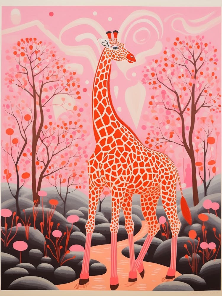 Pink Giraffe & Plants 2
