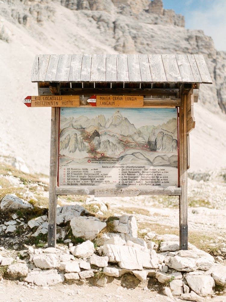 The Road To Adventure Hiking Signage In The Dolomites Italy