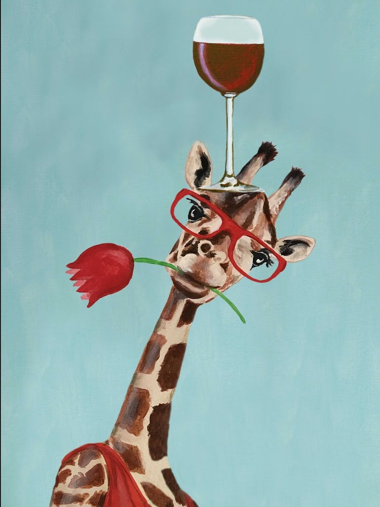 Giraffe With Wineglass Mint & Brown