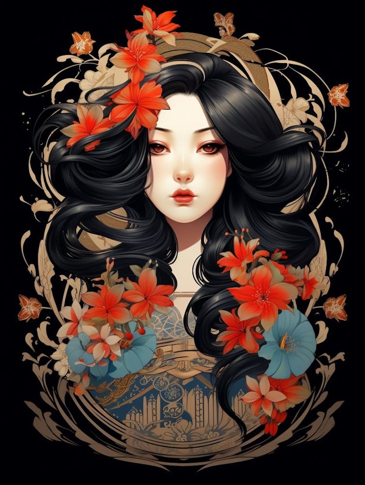 Geisha Illustration im japanischen Stil 6