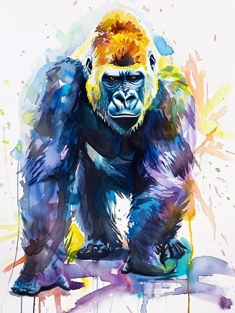 Mountain Gorilla Colourful Watercolour 3