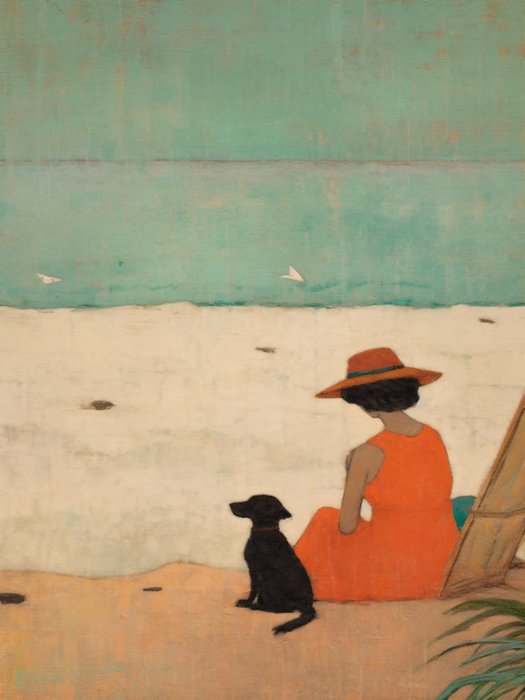 Woman And Dog At The Beach