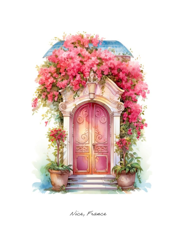 Nice, France   Mediterranean Doors Watercolour Painting 3 Poster