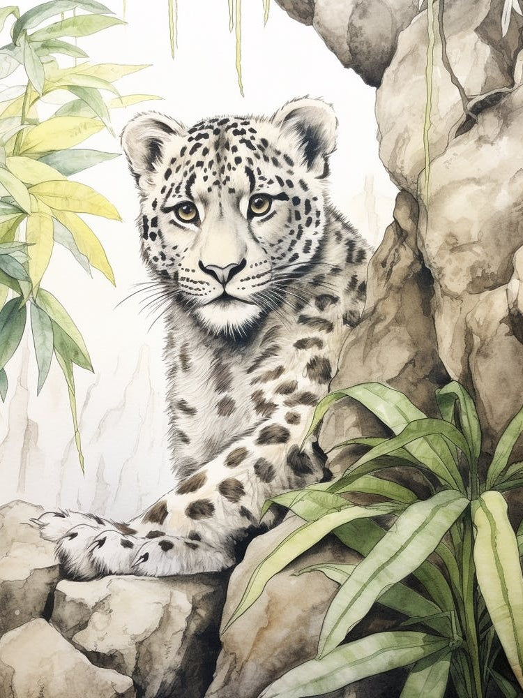 Storybook Animal Watercolour Snow Leopard