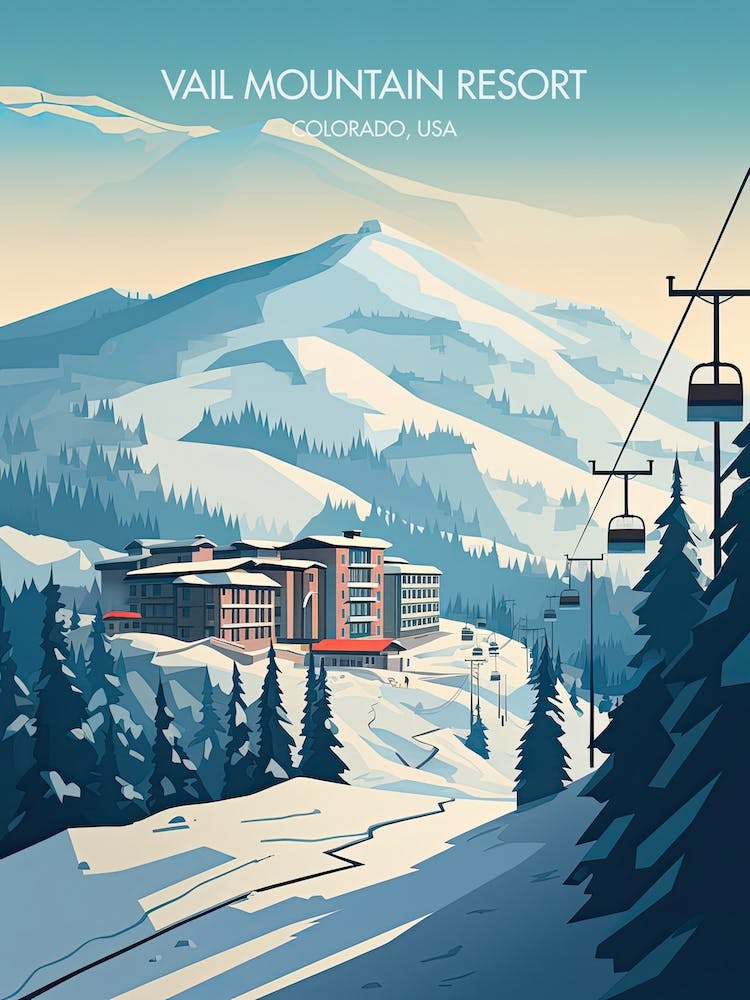 Poster von Vail Mountain Resort Colorado, Usa, Skigebiet Illustration 0