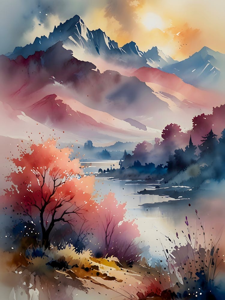 Pastel Peaks and Calm Waters