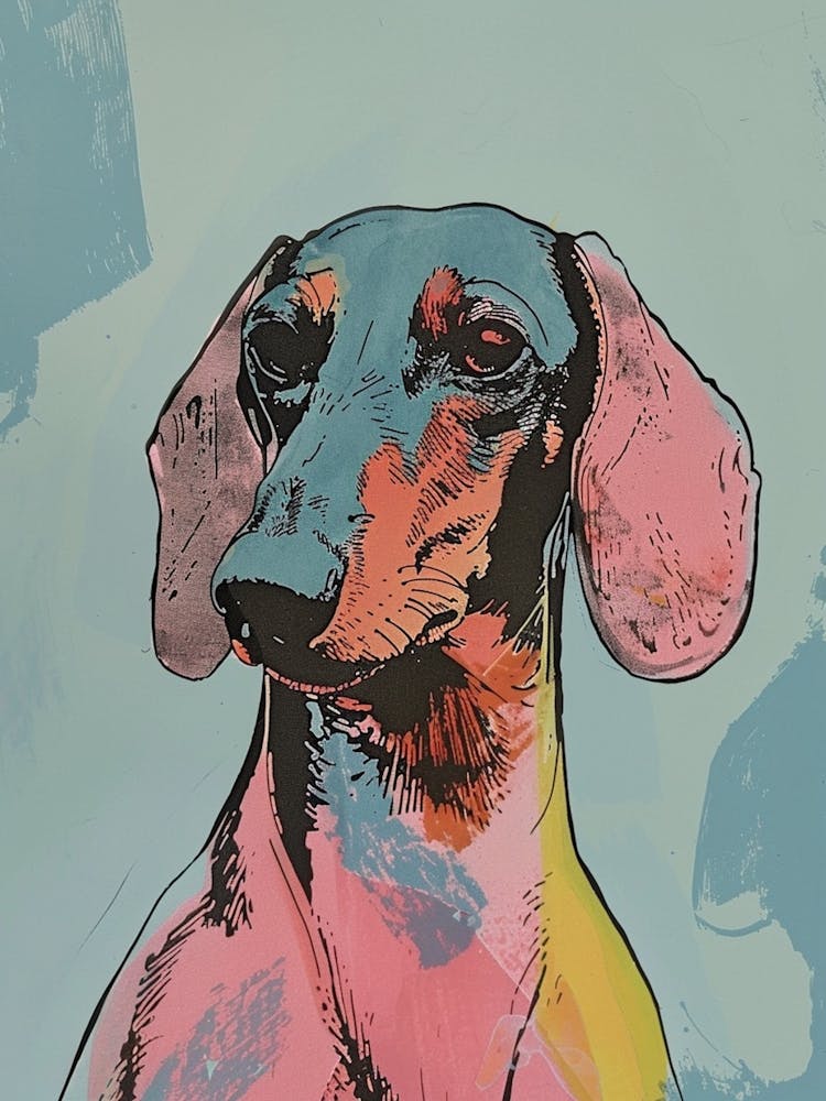 Dackel Pastell-Aquarell Strich-Illustration 1
