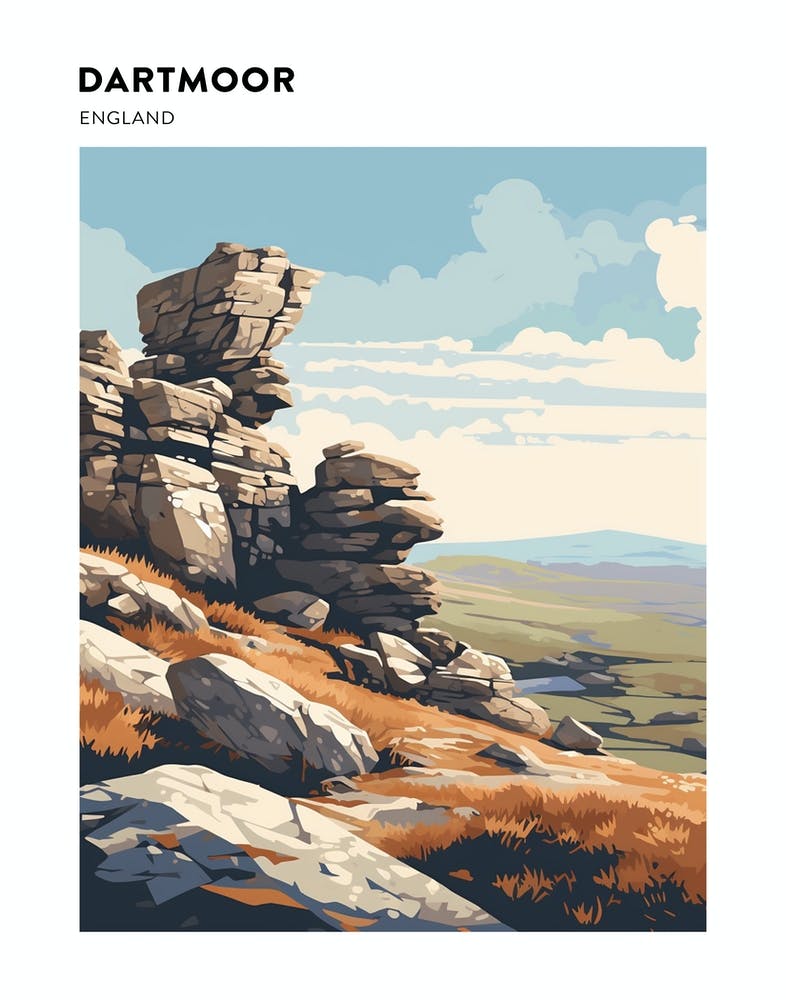 Dartmoor National Park England 3 Hiking Trail Landscape Poster