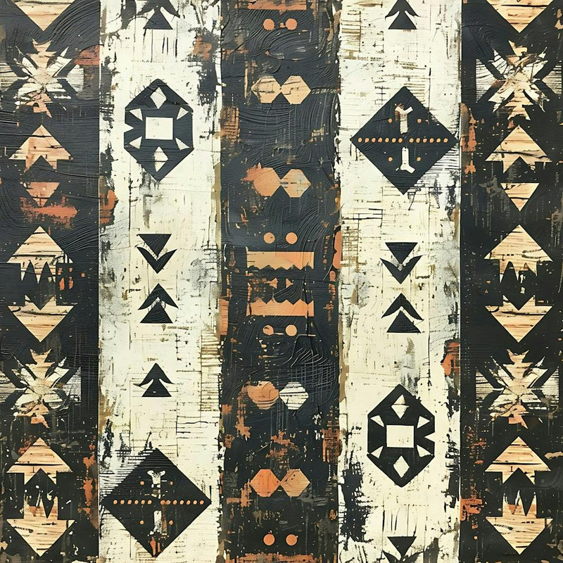 Abstract Geometric Textile Pattern With Black White And Orange Hues