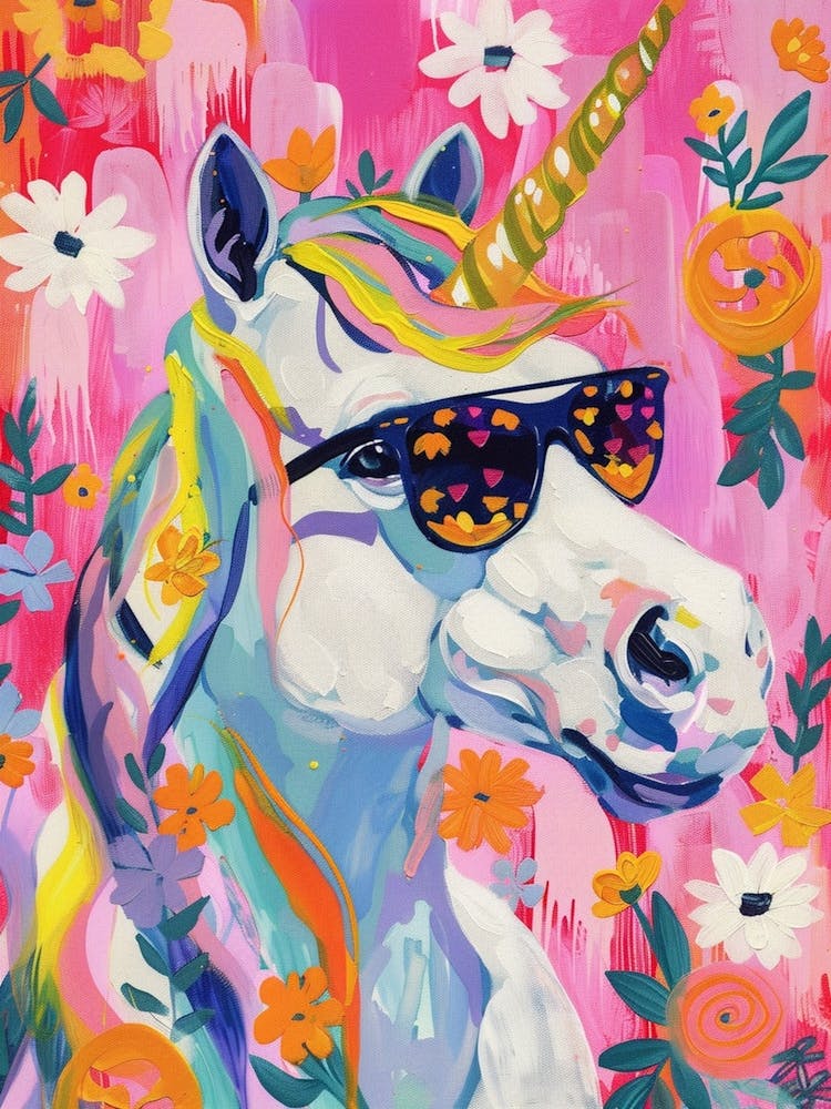 Floral Unicorn With Sunglasses 3