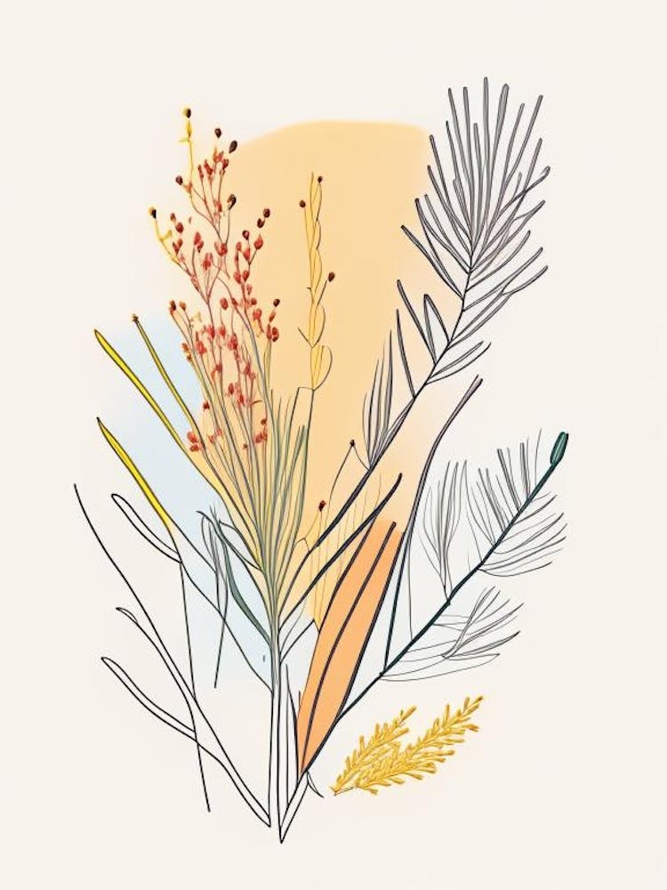 Ephedra Spices And Herbs Minimal Line Drawing 3