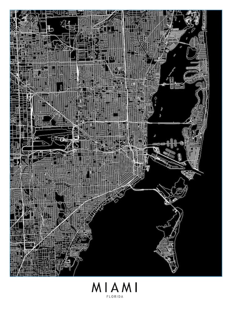 Miami Black And White Map