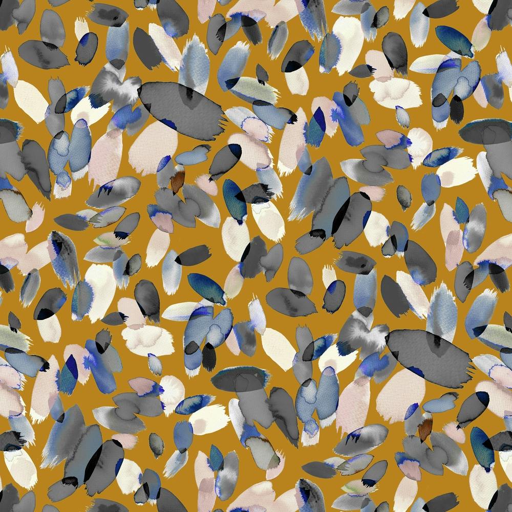 Watercolor Petal Stains Blue Mustard Square