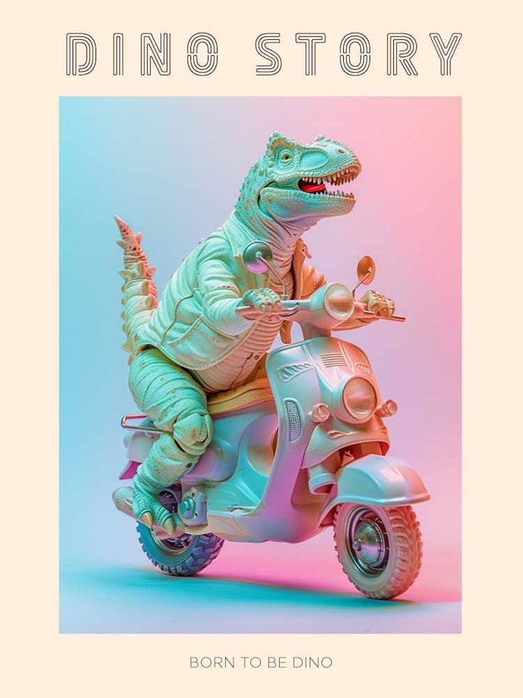 Pastel Toy Dinosaur On A Moped 1 Poster
