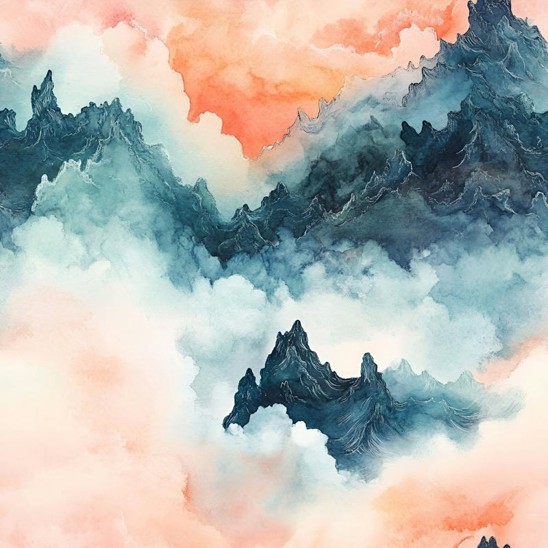 Aquarell-Wolken-Berg-Nahtlosmuster