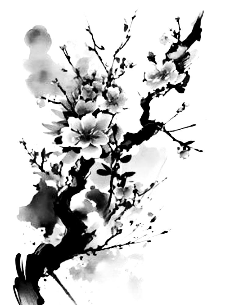 cherry blossom black and white art