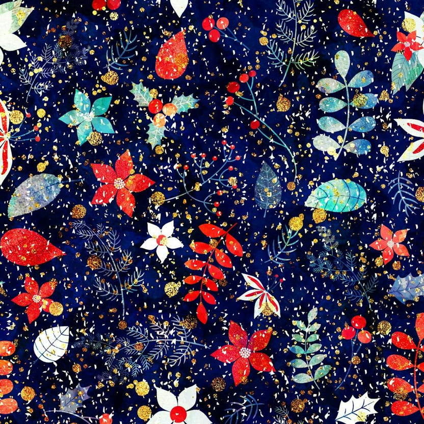 Festive Floral Pattern Christmas Blue Floral Flower