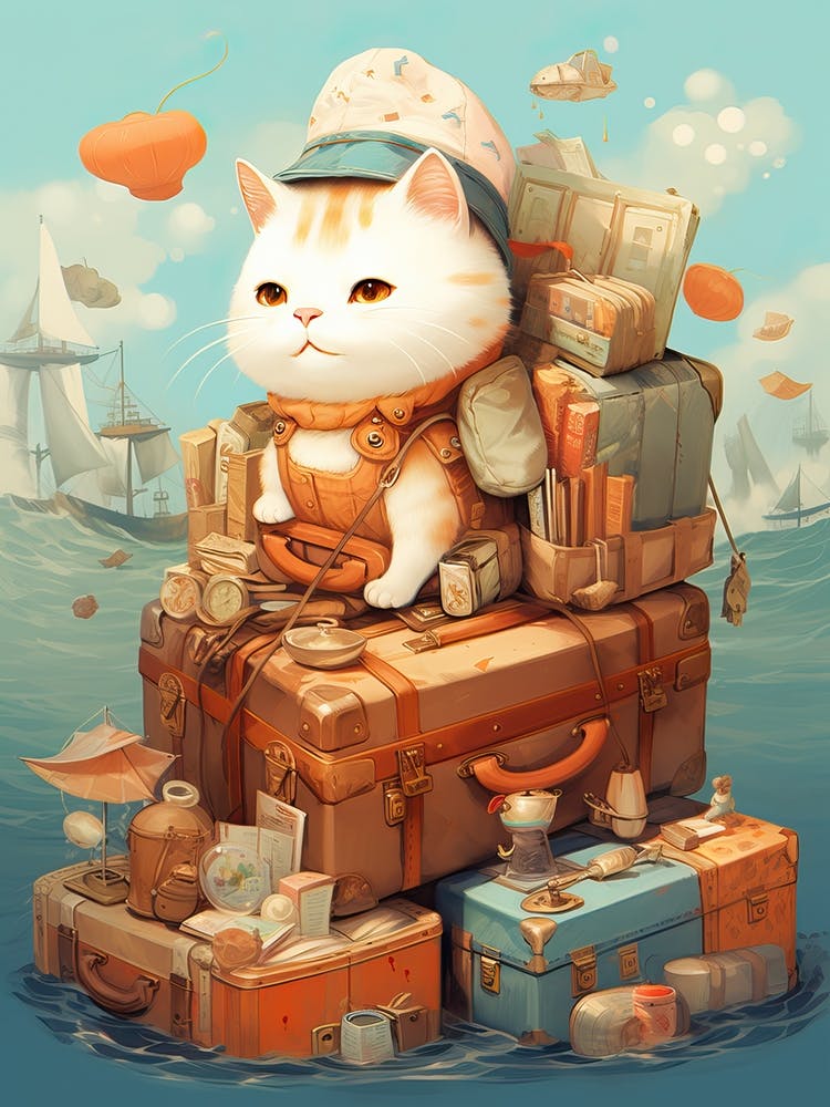 Kawaii Cat Drawings Traveling 2