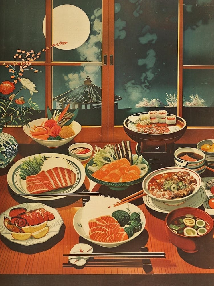 Japanese Cusine With The Moonlight Mid Century Modern