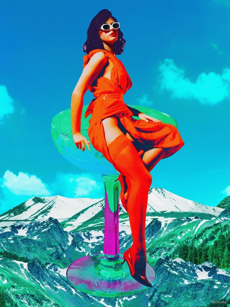 Pinup Girl Bold Vintage Collage Orange & Blue