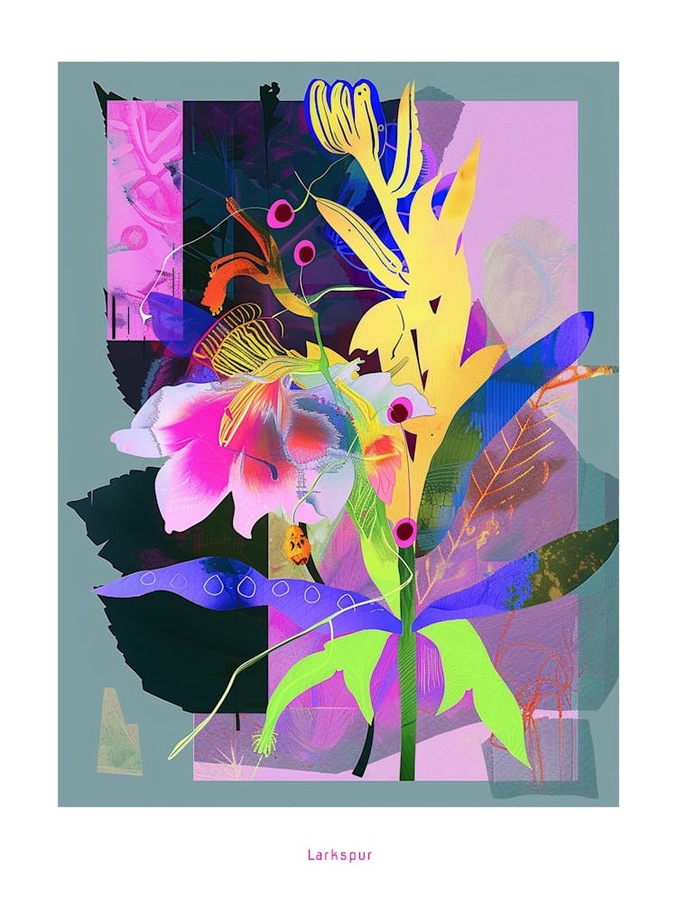 Affiche Collage de Fleurs Néon Delphinium 3