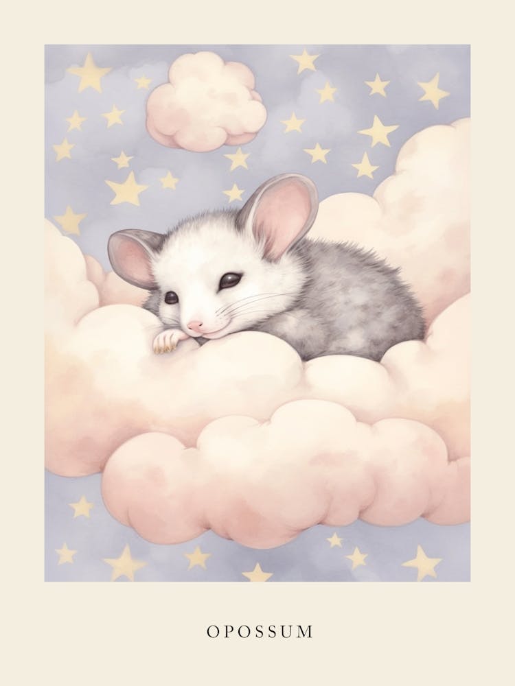 Sleeping Baby Opossum Nursery Poster