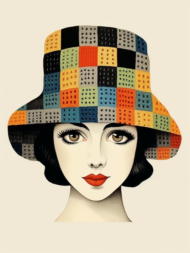 Lady In Crochet Hat Illustration 