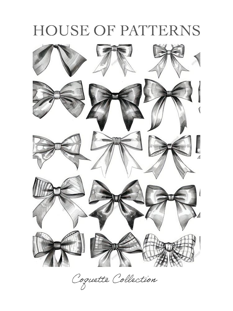 Black And White Bows 2 Pattern Poster