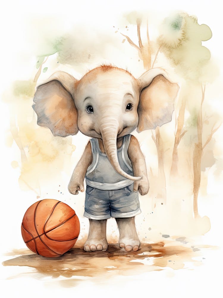 Elefantenbild spielt Basketball Aquarell 3