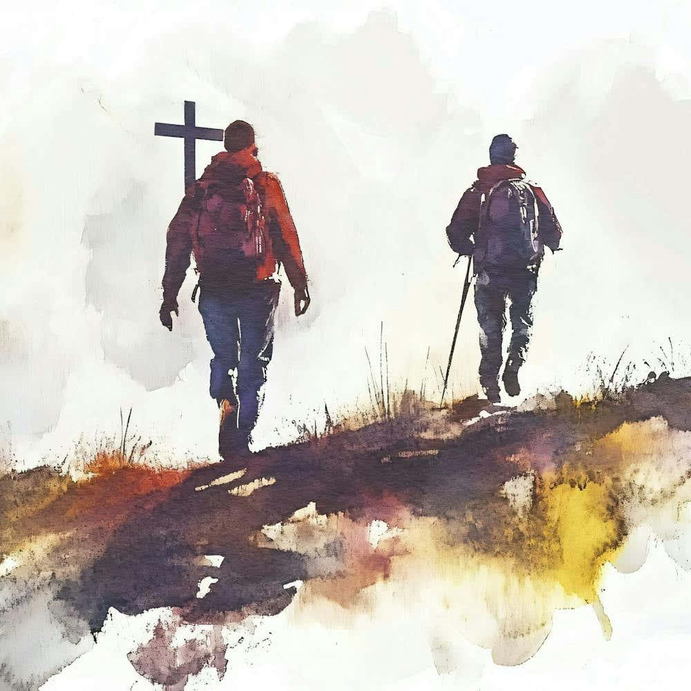 Watercolor Of Two Hikers