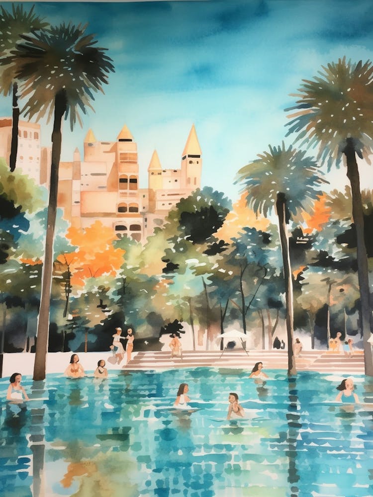 Swimming In Barcelona Spain 2 Watercolour