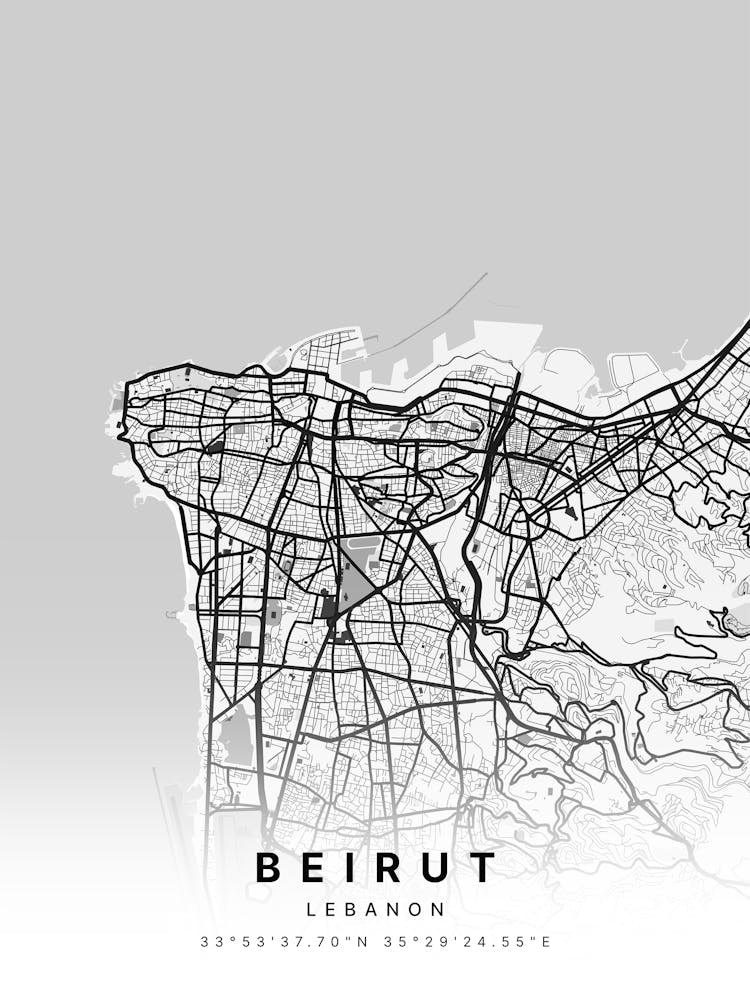 Beirut Lebanon White Map 1
