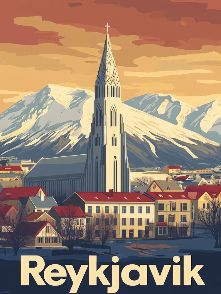 Aihrgdesign A Vintage Travel Poster Of Reykjavik Featuring Th A25c2a66 6dc3 494c B211 67160b475010 1