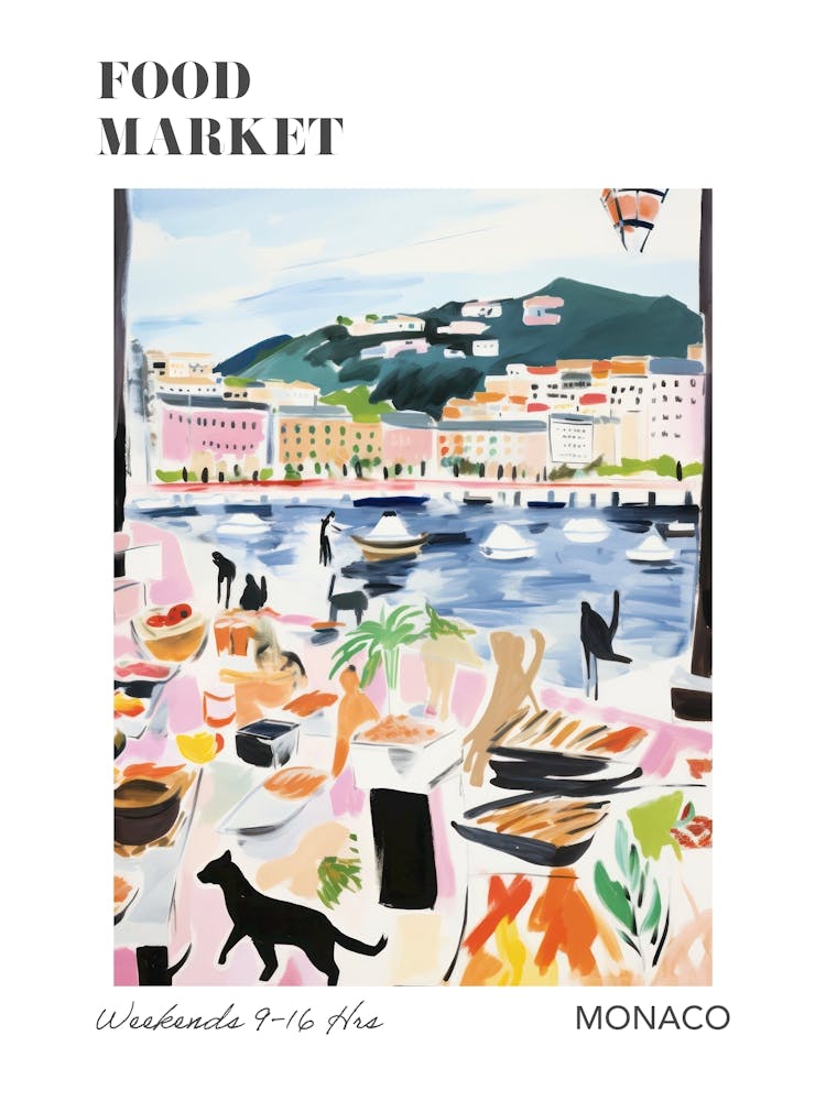 The Food Market In Monaco 3 Illustration Poster