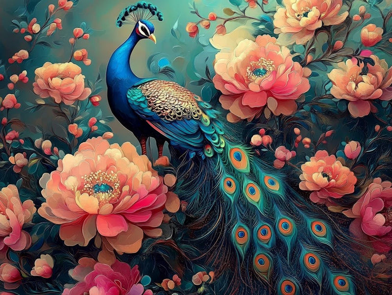 Bright Color Floral With Exotic Oriental Pattern Flowers And Peacocks 4