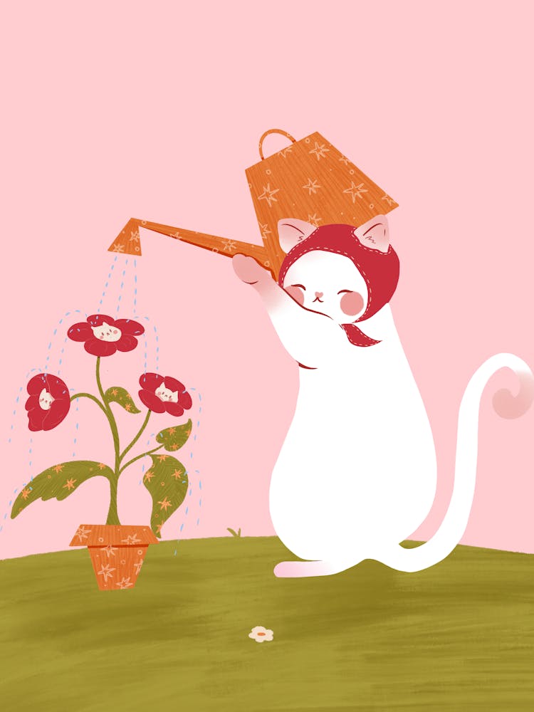 Cat Gardening - Floral Cat - Kitsch Retro Car