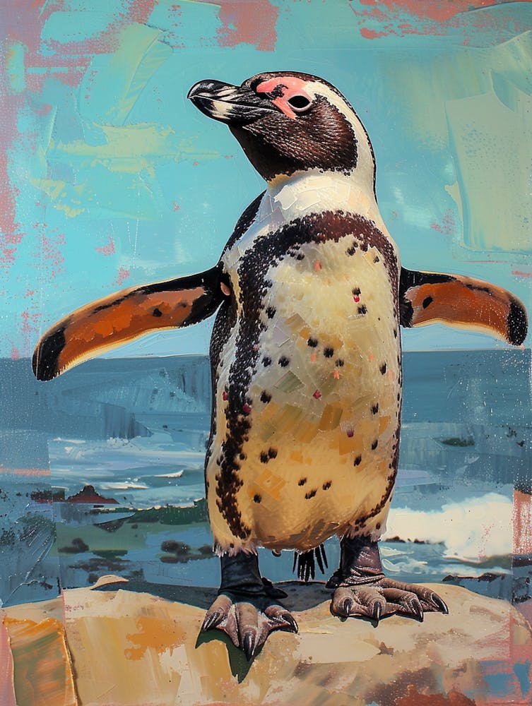 Galapagos Penguin St Kilda Breakwater Colour Block Painting 2