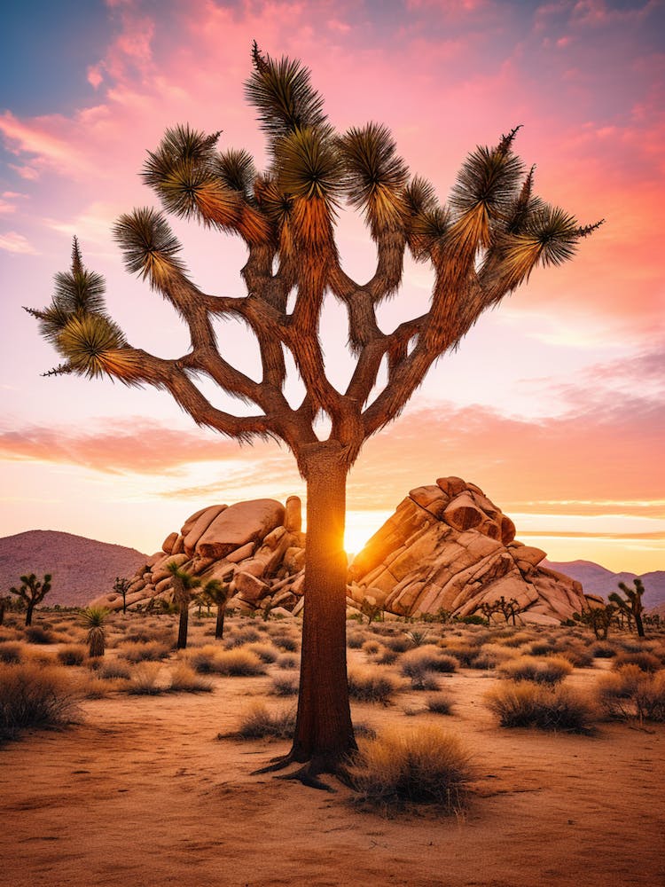 Joshua Tree in der Morgendämmerung in der Wüste im südwestlichen Stil (3)