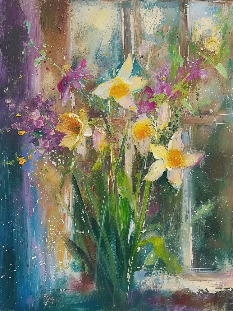 Daffodil Flowers On A Cottage Window 1