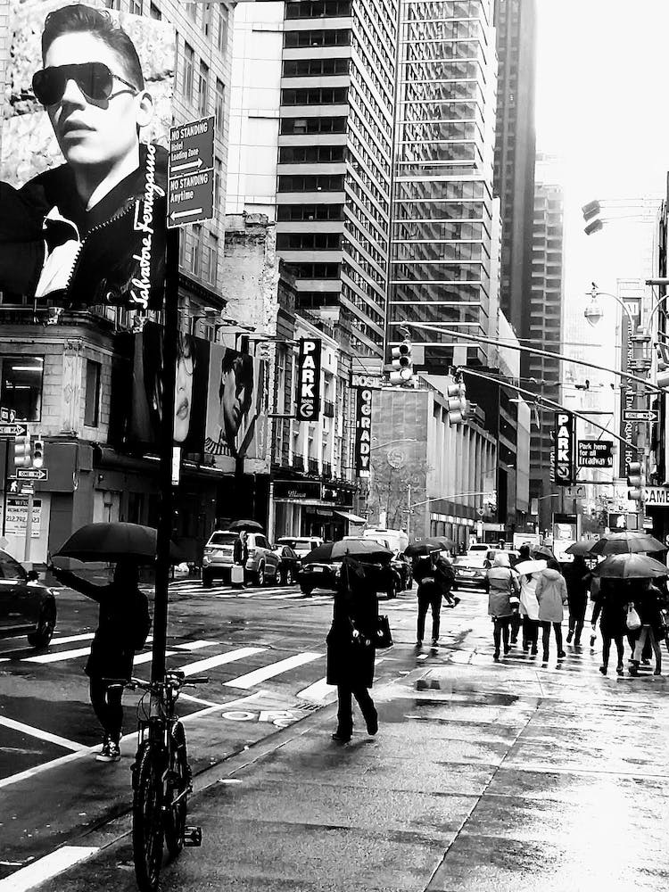 New York City Rainy Day Black And White 