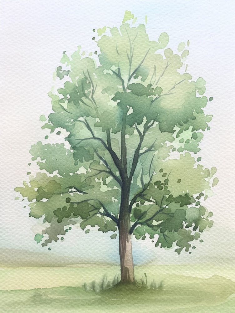 Linden Tree Atmospheric Watercolour Painting 1
