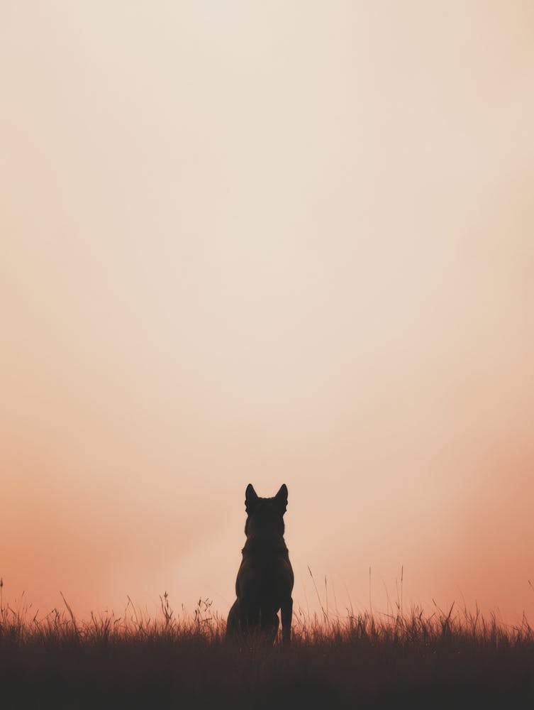Silhouette eines Hundes bei Sonnenuntergang Generated AI. Wall