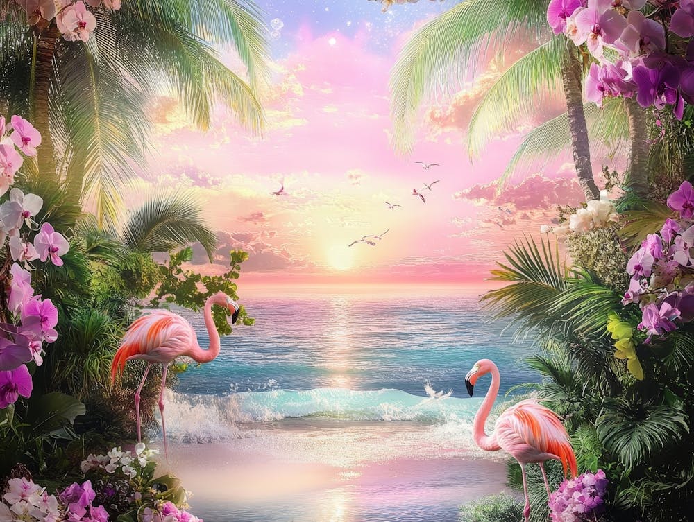 Beautiful Sea View from the Garden of Orchids and Palm Trees