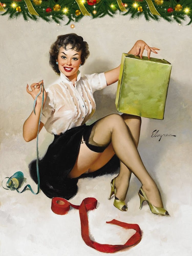Sexy Pin Up Girl Wrapping A Present For You