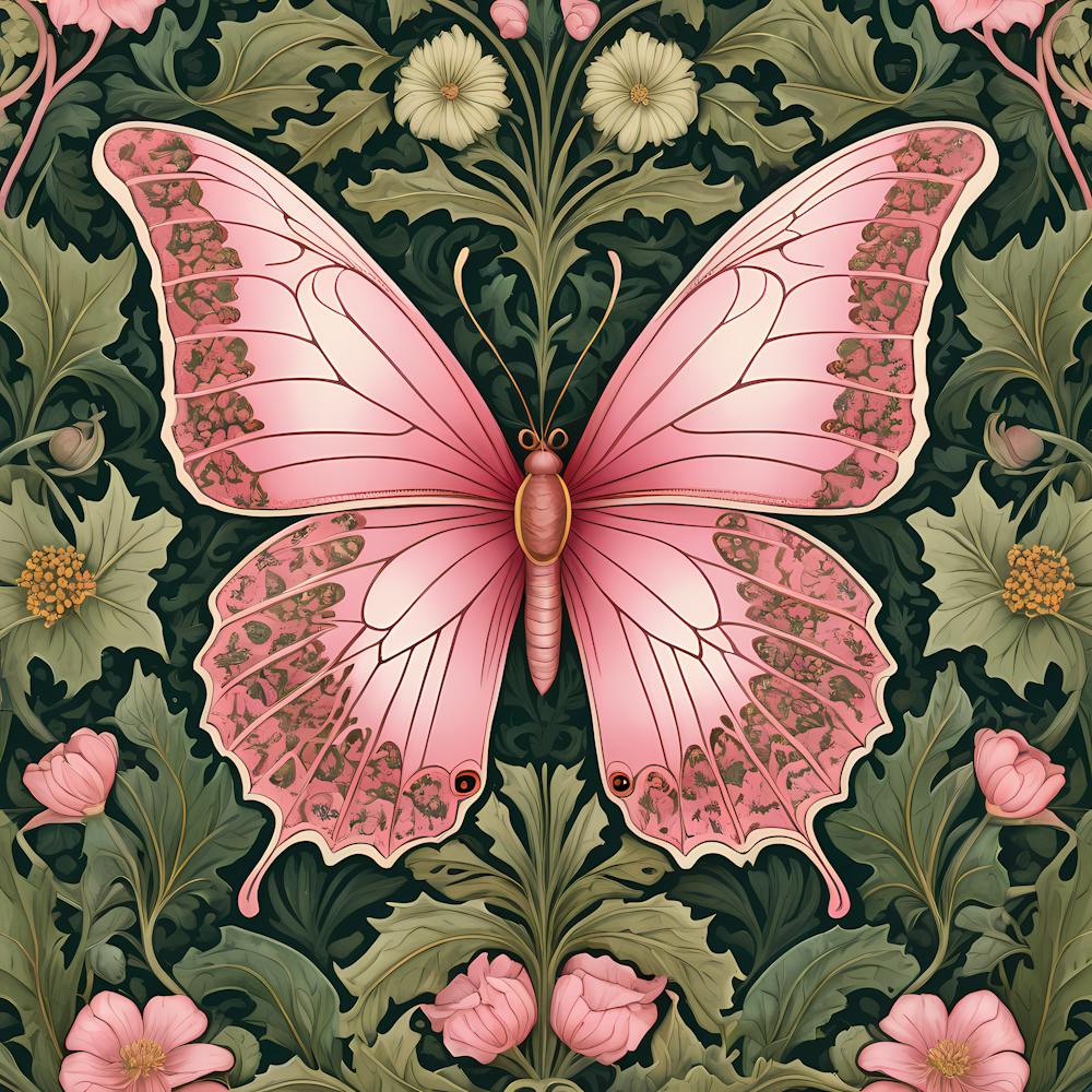 Pink Butterfly william morris inspired