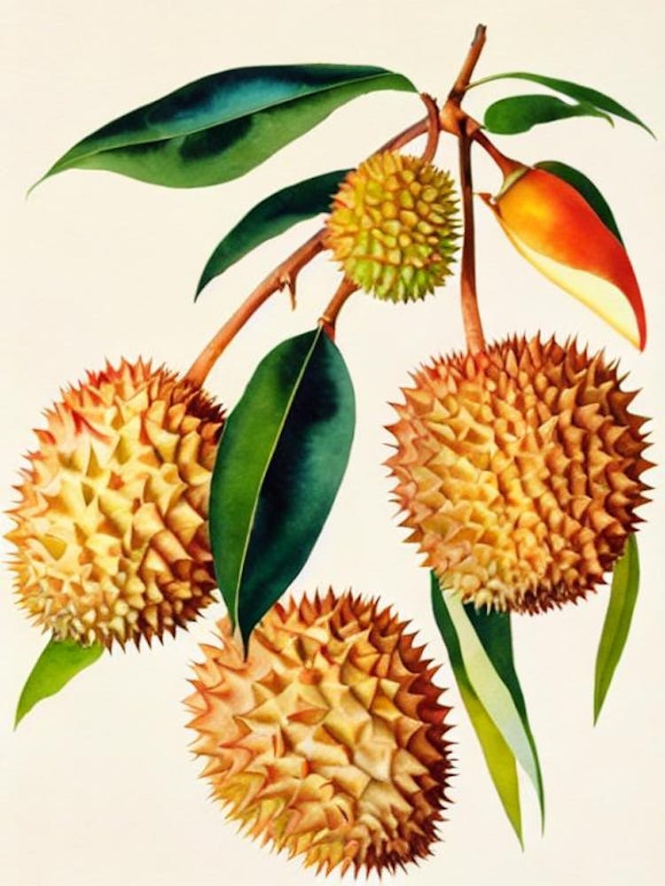 Durian Watercolour Fruit Painting Fruit
